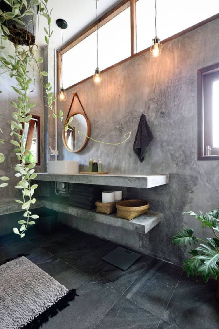 Banheiro com decoração estilo industrial.