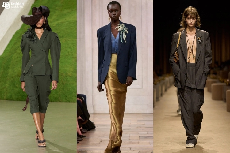 Modelos nos desfiles de Cult Gaia, Ralph Lauren e Coach usando broche, uma das tendências da NYFW Primavera Verão 2027