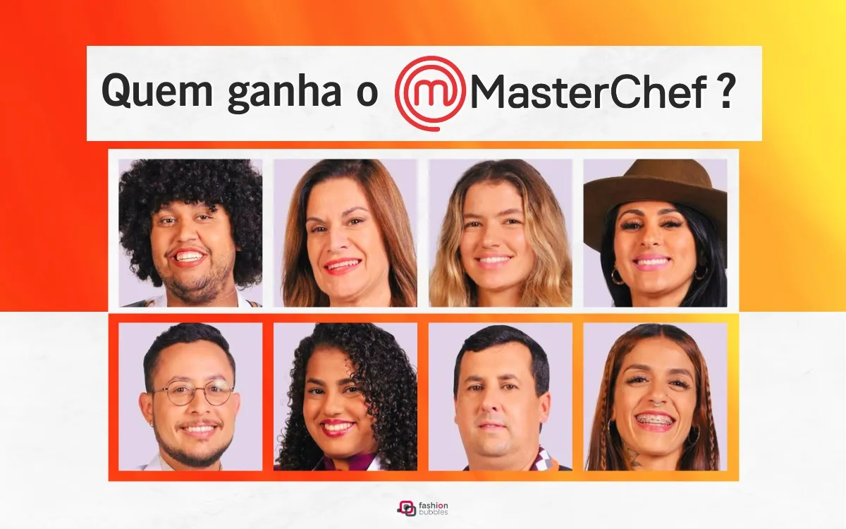 Montagem com foto dos 8 últimos competidores do MasterChef 2023