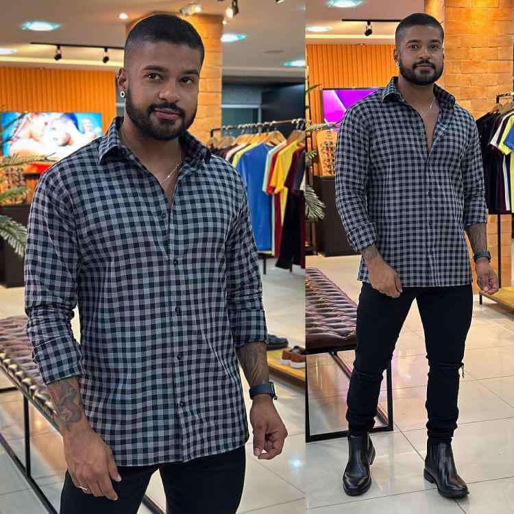 homem com camisa xadrez e calça jeans