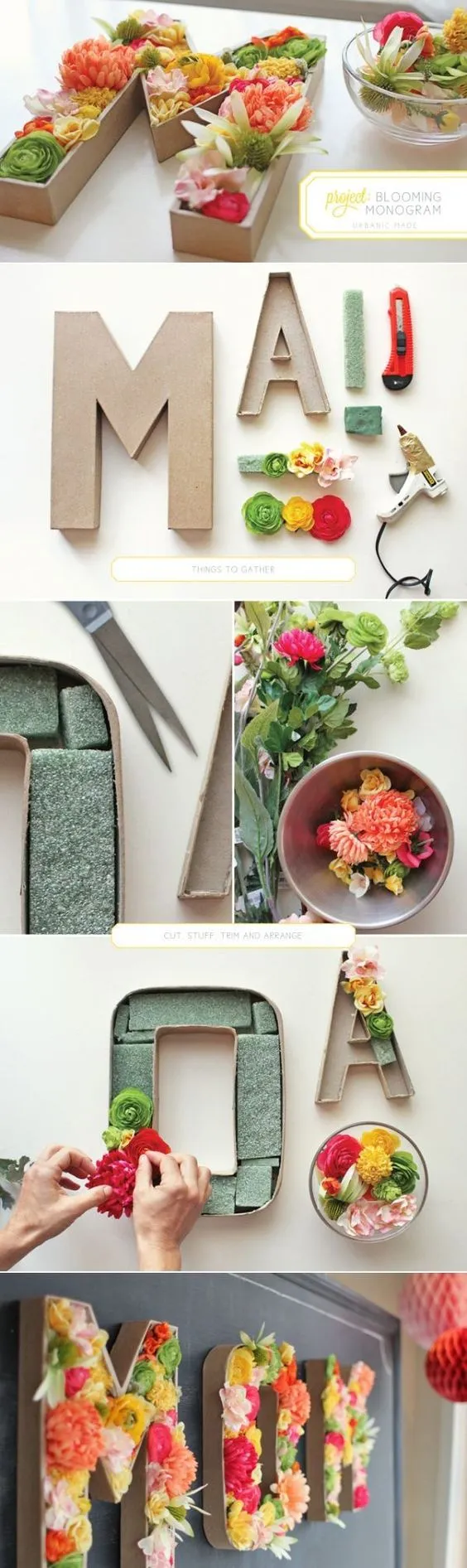 dia das maes presentes: montagem com passo a passo de como fazer letras montadas com flores