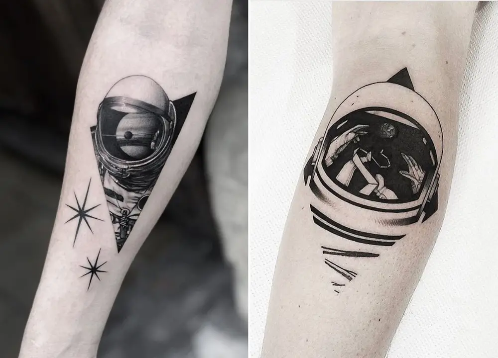 Tatuagem de capacete de astronauta com geometria