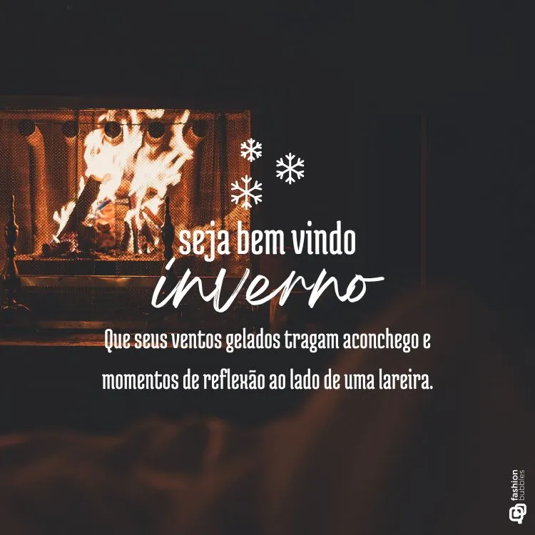 Legenda de inverno escrita em foto de lareira acesa