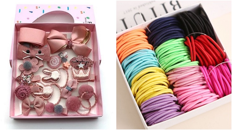 dois kits com acessórios para cabelo