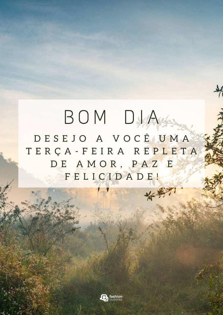 Foto de floresta com frase "Bom dia! Desejo a você uma terça-feira repleta de amor, paz e felicidade!"