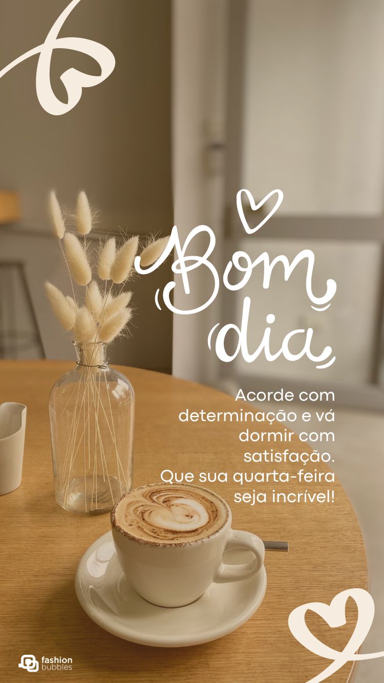 Frase escrita em foto de xícara de café em mesa