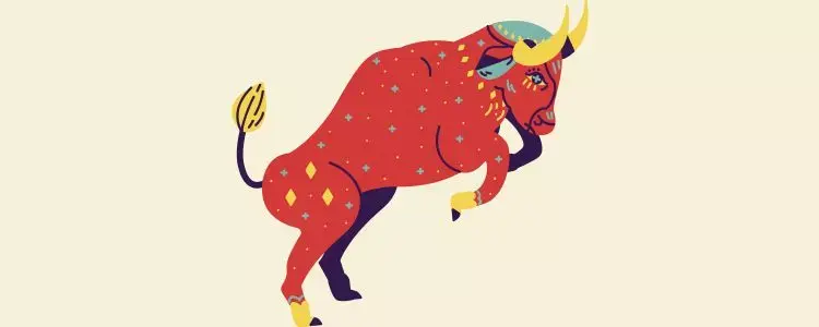 Fundo bege com símbolo do signo de Touro com horóscopo de hoje