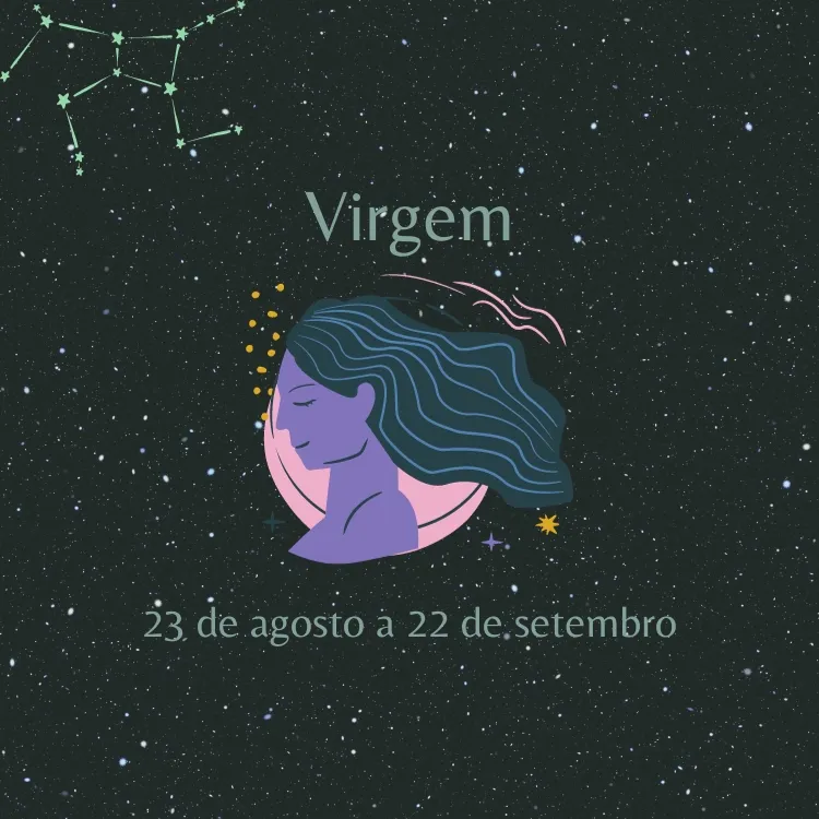 fundo estrelado com o símbolo e as datas do signo de Virgem