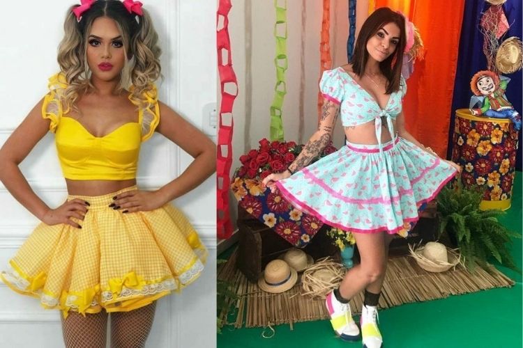 trajes de festa junina cropped com saia