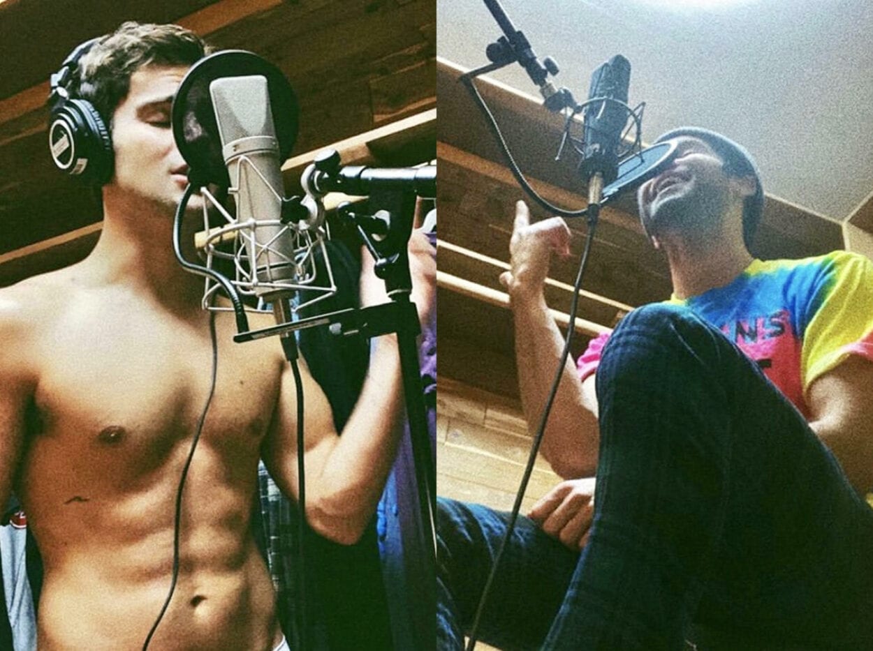 Max cantando e realizando ensaios em estúdio Max cantando e realizando ensaios em estúdio