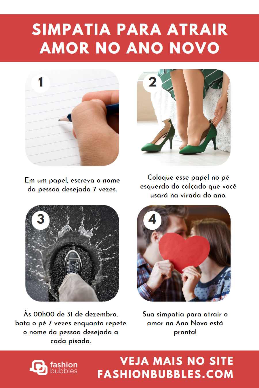 Tutorial com 4 passos de como fazer simpatia para atrair amor no Ano Novo.
