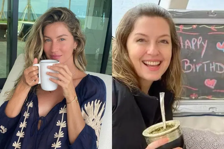 Montagem com duas fotos, sendo uma da modelo Gisele Bündchen e outra da sua irmã gêmea Patricia Bündchen