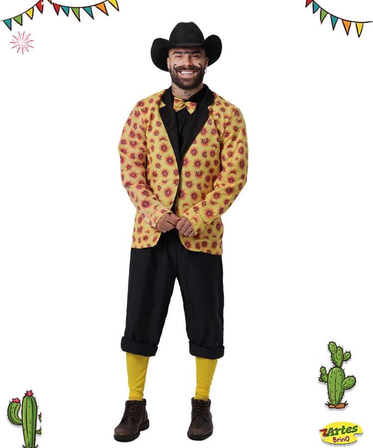 Homem com look de festa junina caipira