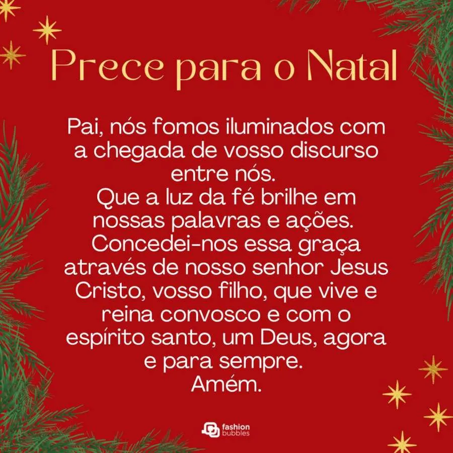 Ilustração com fundo vermelho e prece de Natal em destaque no centro
