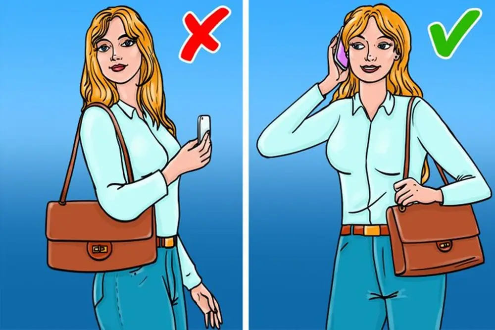 Sempre carregue a bolsa no ombro esquerdo, imagem ilustrativa.