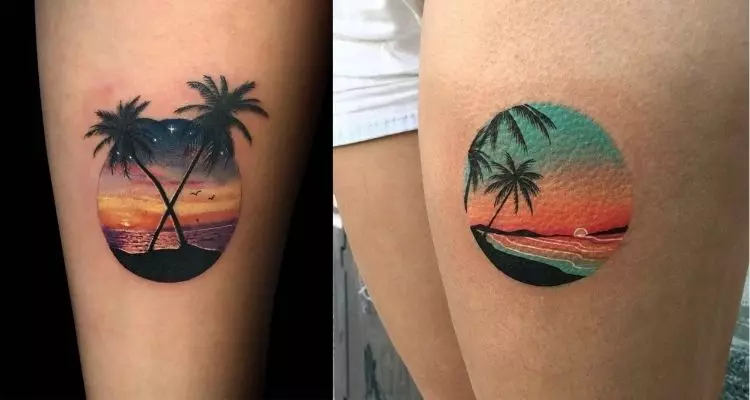 tatuagem de pôr do sol na praia