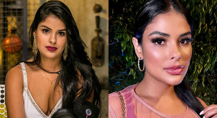 Montagem com duas fotos de Munik Nunes, uma na época do BBB e outra atualmente 