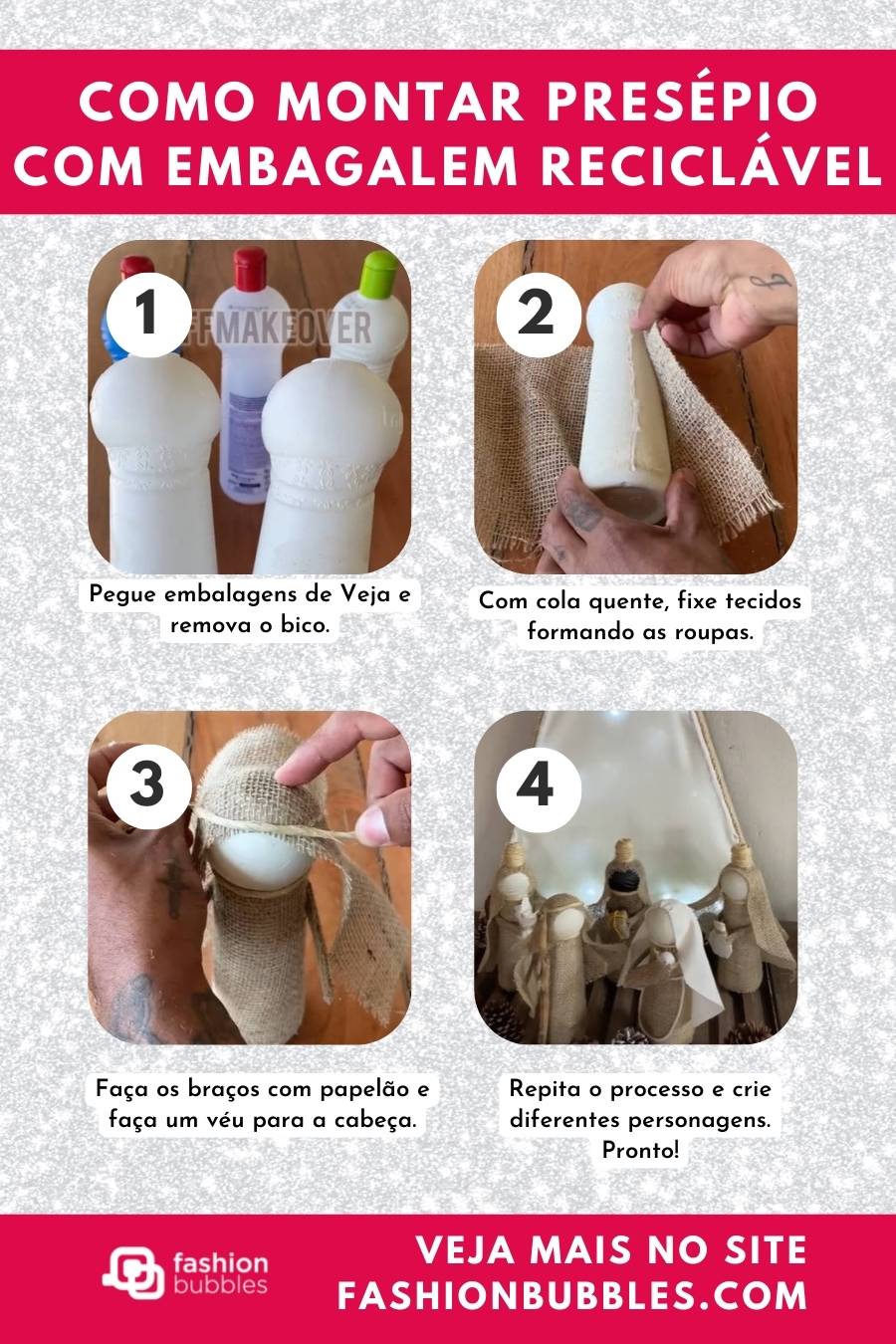 Presépio com embalagem de plástico reciclável.