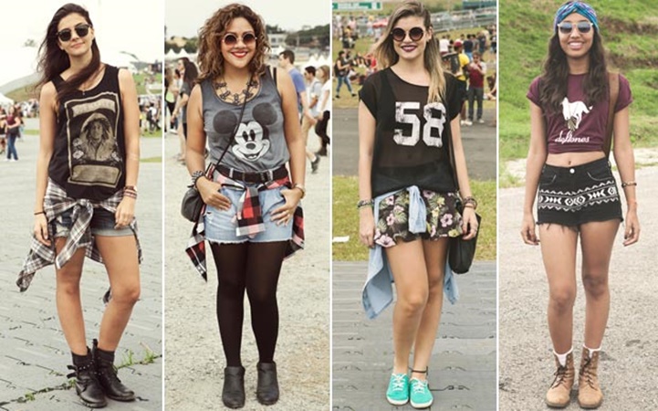 Montagem de looks com camisa xadrez amarrada na cintura