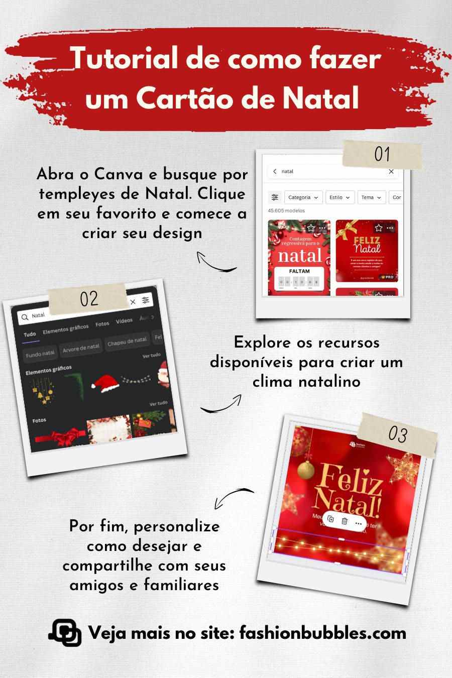 Montagem de fotos com o tutorial de como fazer um Cartão de Natal