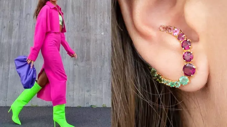Moda dopamina cores verde e rosa