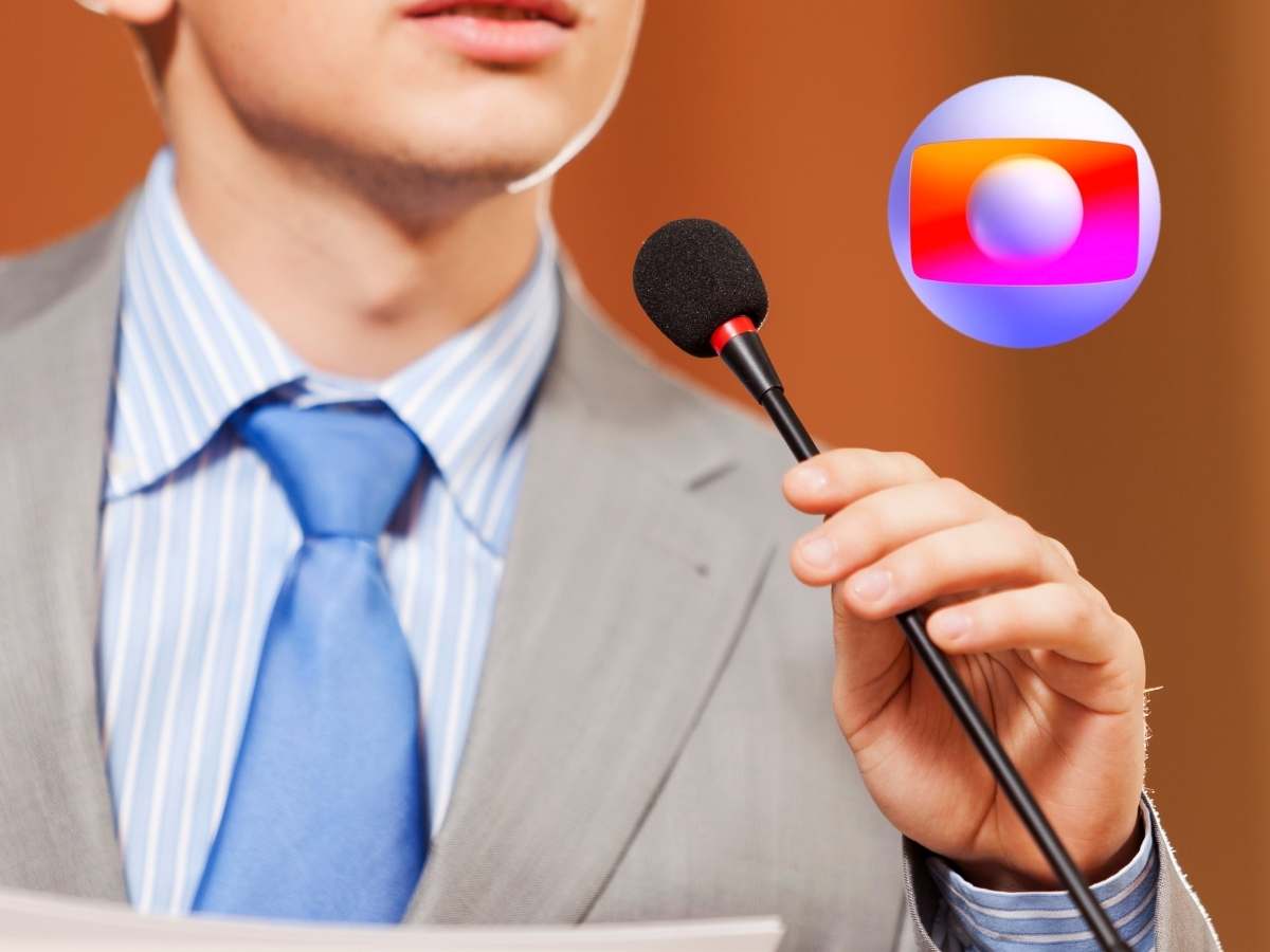 Foto de homem de terno segurando microfone e logotipo da Globo - tudo sobre o próximo debate presidencial.