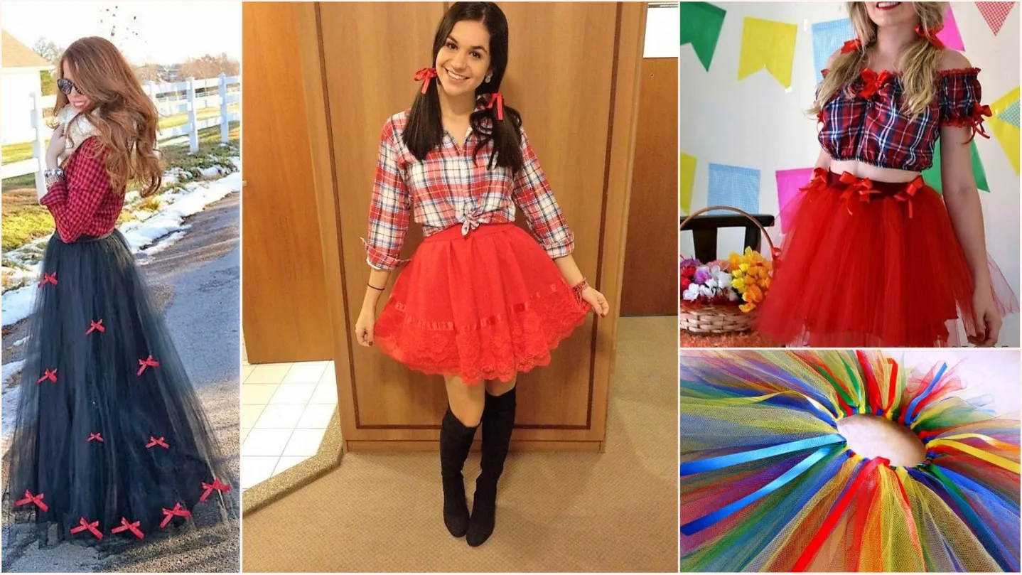 Festa junina - Looks com saia de tule colorida - como fazer