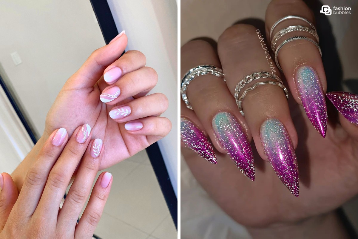 Duas unhas em gel decoradas em montagem simples