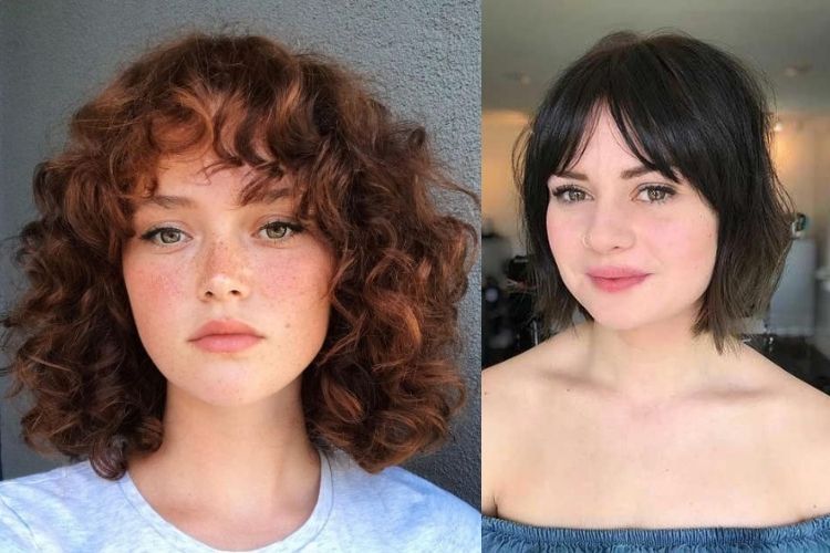 Duas mulheres com curtain bangs cabelo curto