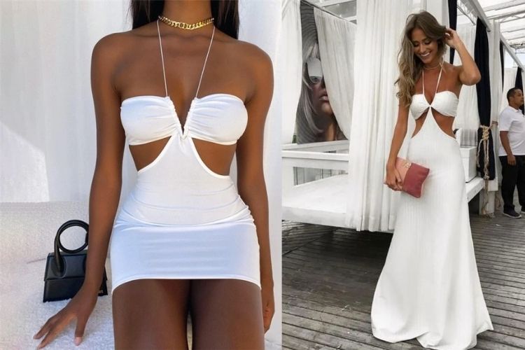 Vestidos brancos recortados para o Ano Novo
