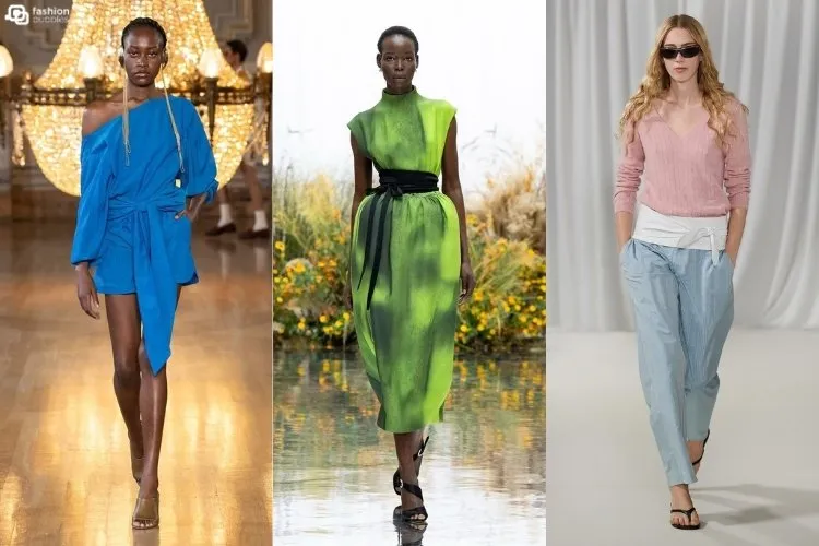Modelos usando faixa na cintura, uma das tendências da London Fashion Week Primavera Verão 2027