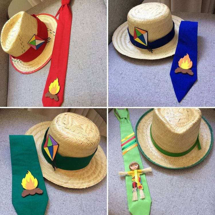 4 opções de Chapéu de palha e gravata festa junina