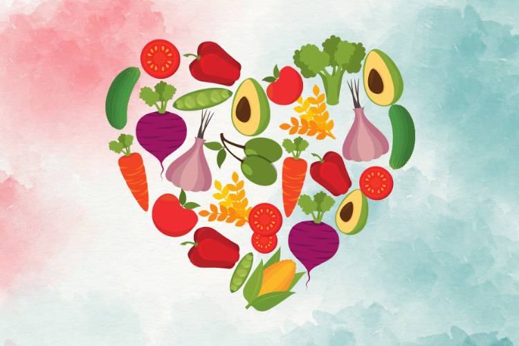 ilustração de alimentos saudáveis, essenciais para combater Síndrome de Burnout