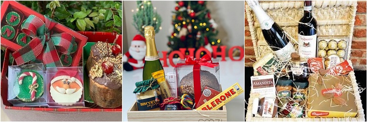 três opções de cesta de Natal