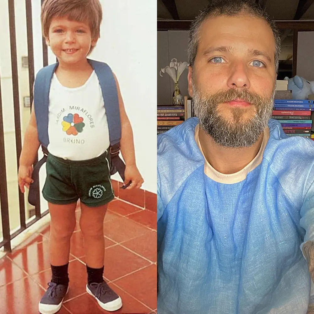Foto de Bruno Gagliasso quando criança e atualmente