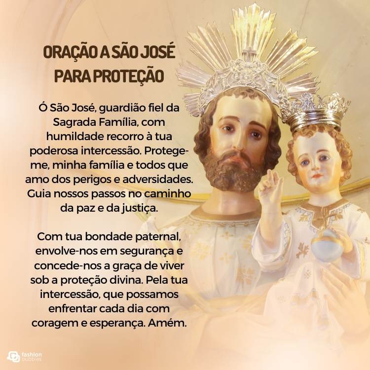 Coração dedicado a São José para proteção, escrito em fundo com foto do santo com o menino Jesus no colo.