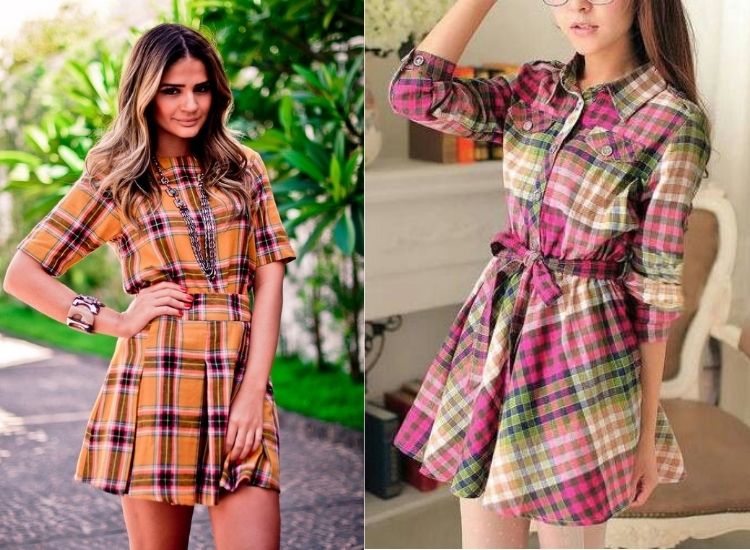 vestido xadrez curto