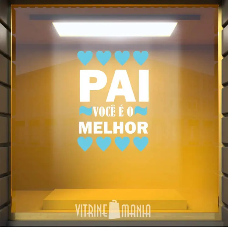 Vitrine amarela com adesivo branco. Espaço amarelo com adesivo.