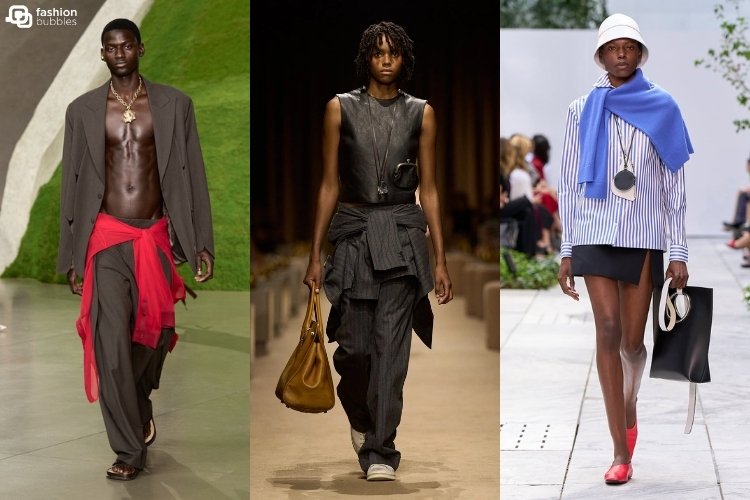Modelos nos desfiles de Cult Gaia, Coach e Michael Kors usando blusa amarrada, uma das tendências da NYFW Primavera Verão 2027