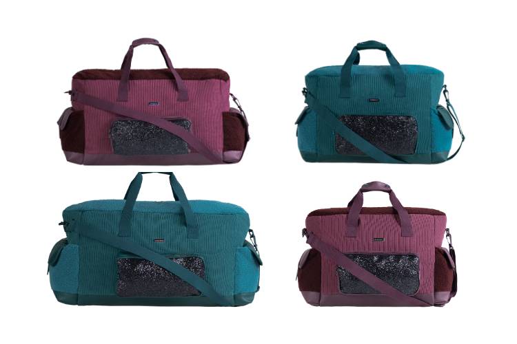 Bolsas de viagem do BBB, em vinho e verde. 