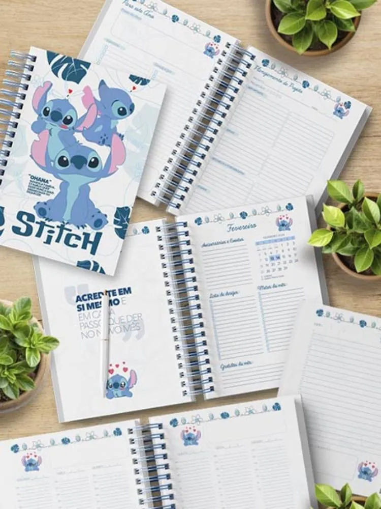 Planner encadernado do Stitch.