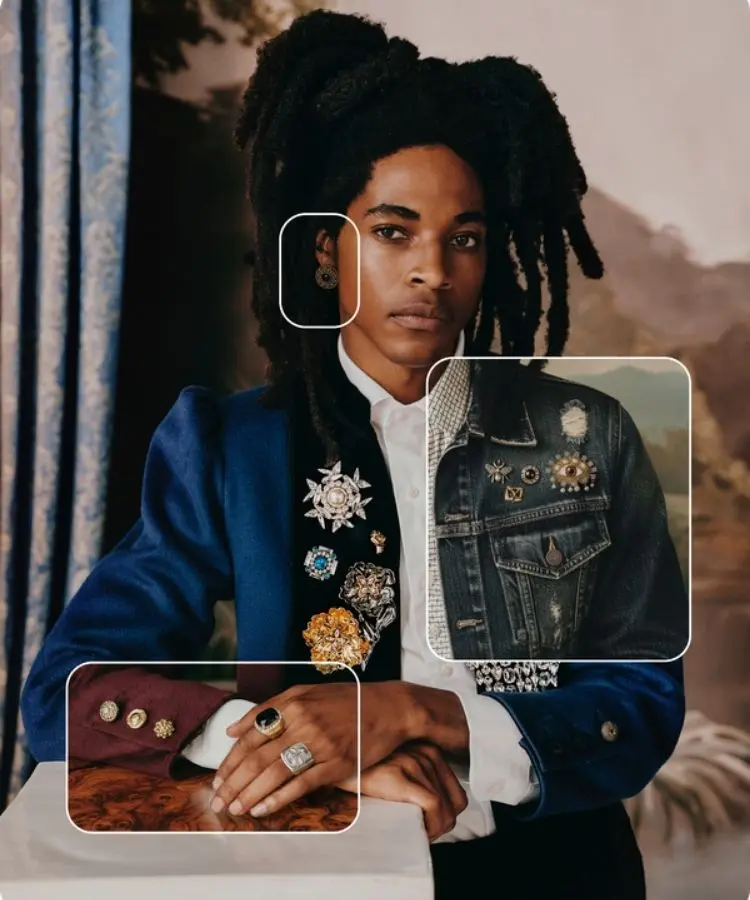 Pessoa negra com estética Broches mil, uma das tendências de moda e beleza para 2026 do Pinterest Predicts