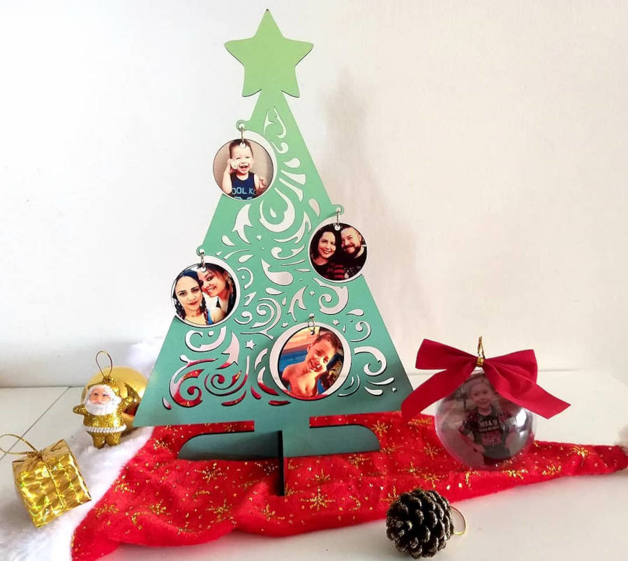 Árvore de Natal com fotos verde desmontável.