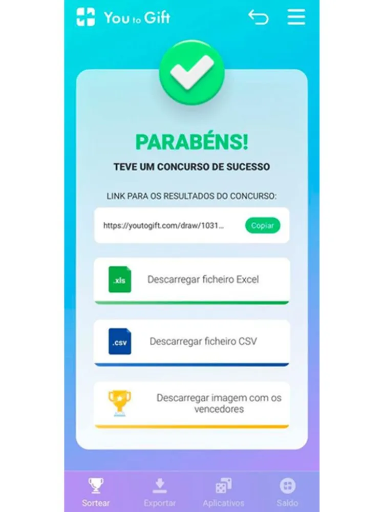 print da tela do YouToGift, ferramenta que faz sorteio no Instagram