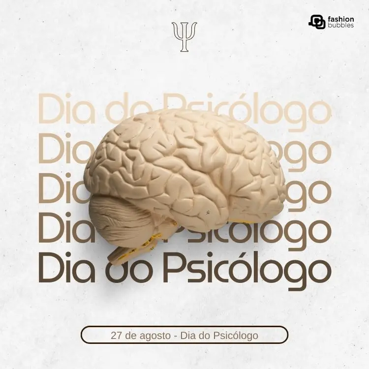 Card de fundo bege com desenho de cérebro e frase "27 de agosto - Dia do Psicólogo"
