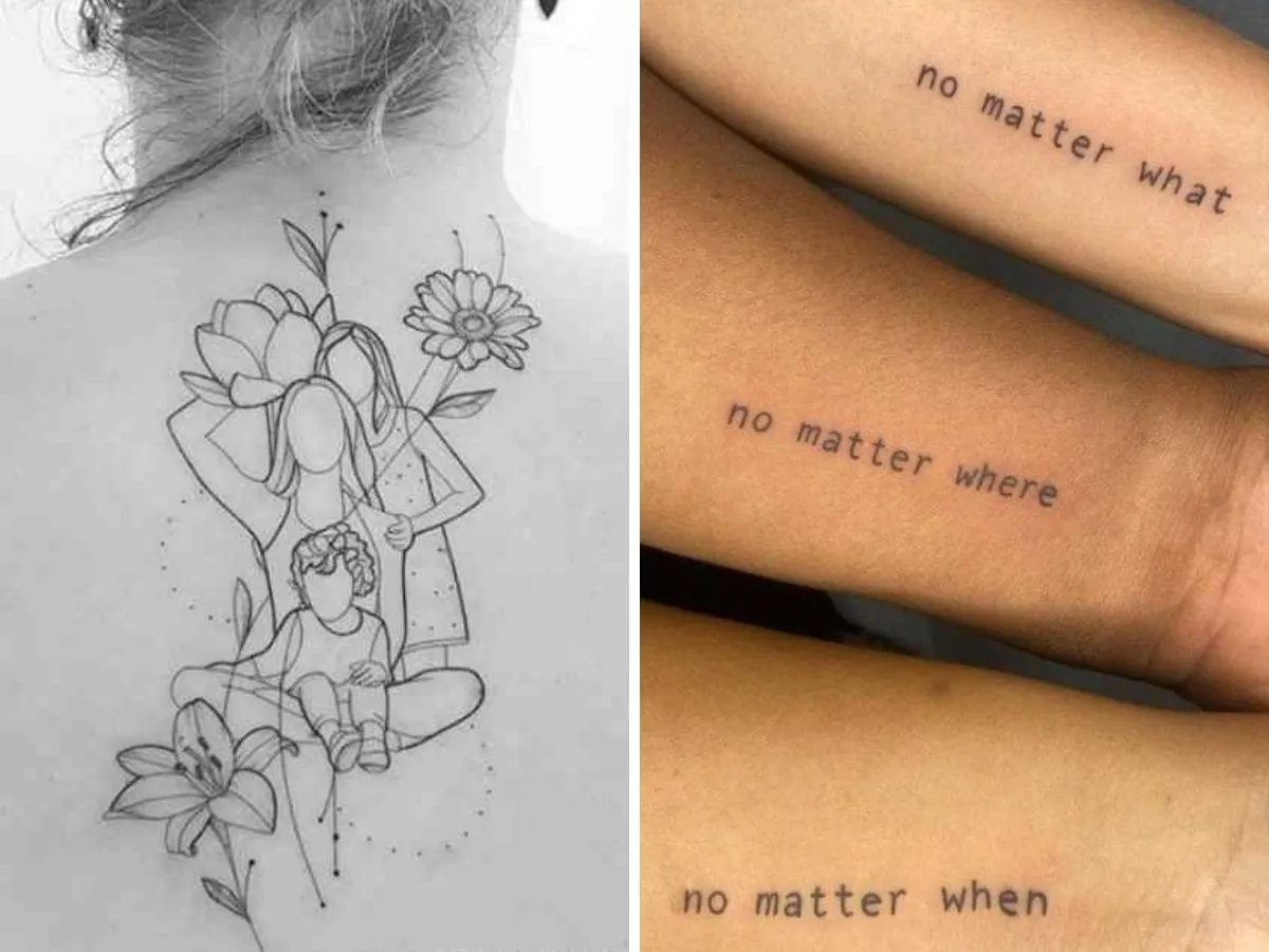 montagem duas ideias de tatuagem de mãe e filho