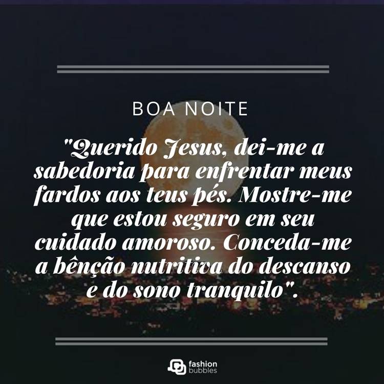 Foto com oração de boa noite escrita.