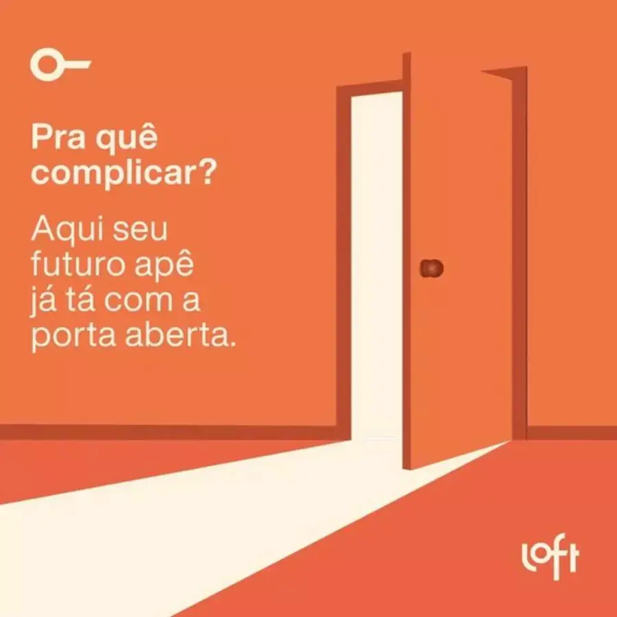 Imagem de uma propaganda da empresa Loft, com uma ilustração porta aberta