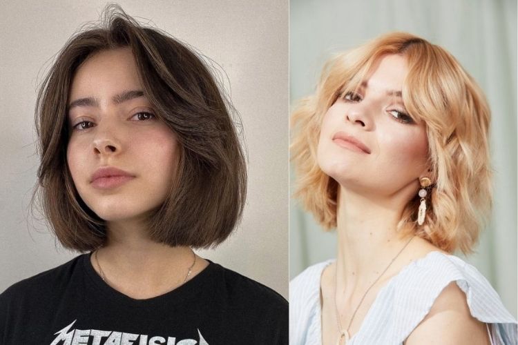 Duas mulheres com corte chanel e curtain bangs
