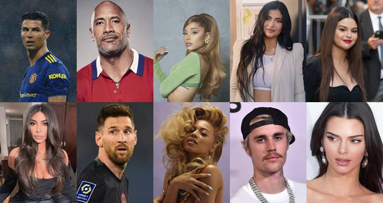 Foto com os Top 10 influenciadores mais bem pagos do mundo.